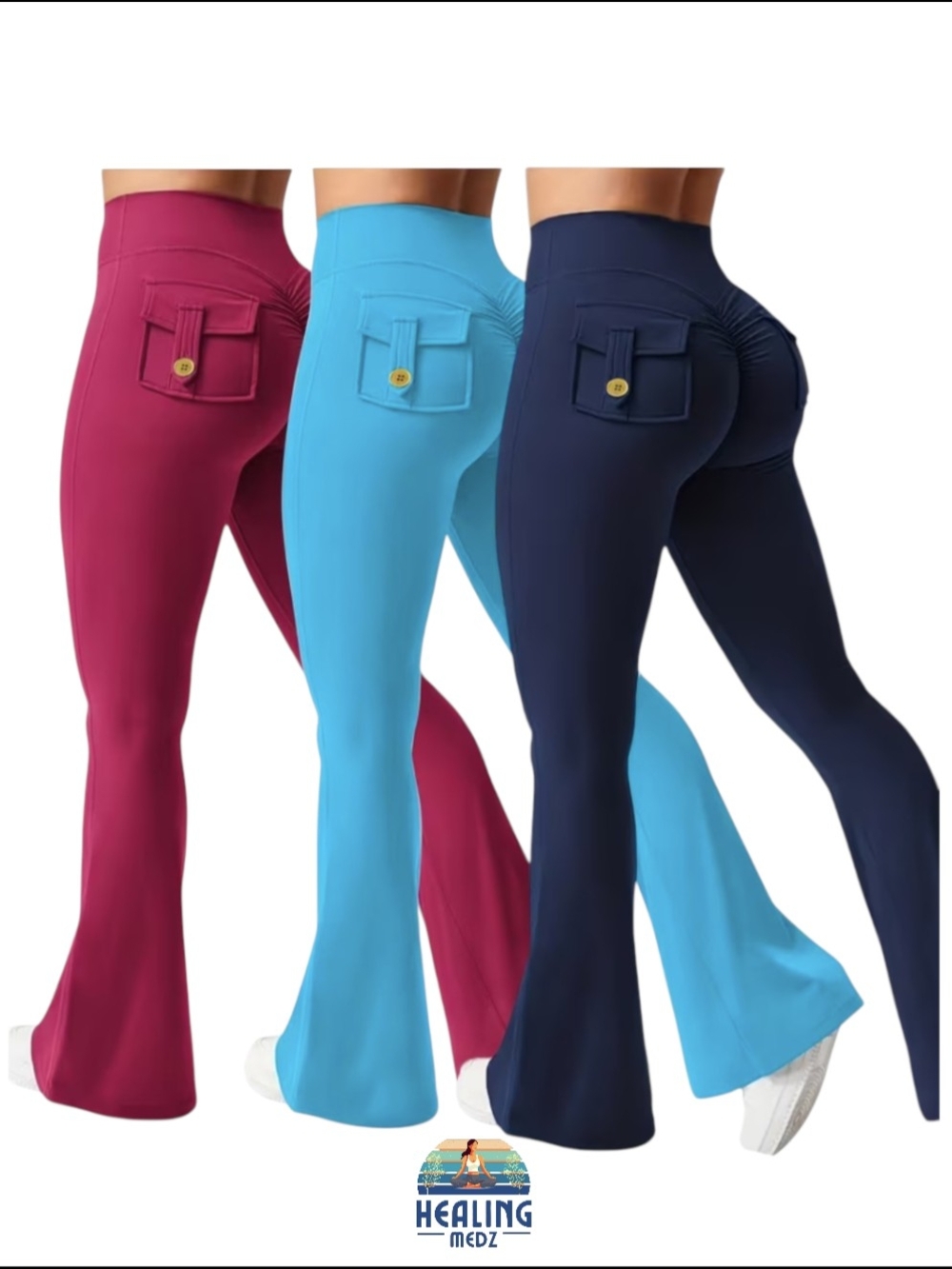 Women's Medium Multicolor Autumn Comfy 3pcs Set Spandex Flare Pants